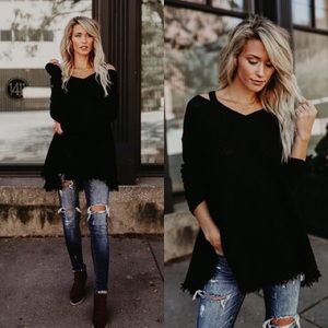 Vici dolls black waffle knit sweater tunic